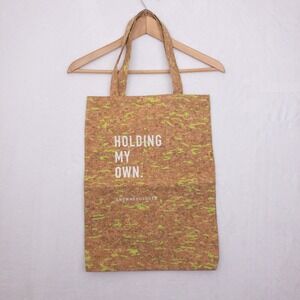 Anthropologie Tote Bag Women OS Brown Neon Green Cork Holding My Own Graphic